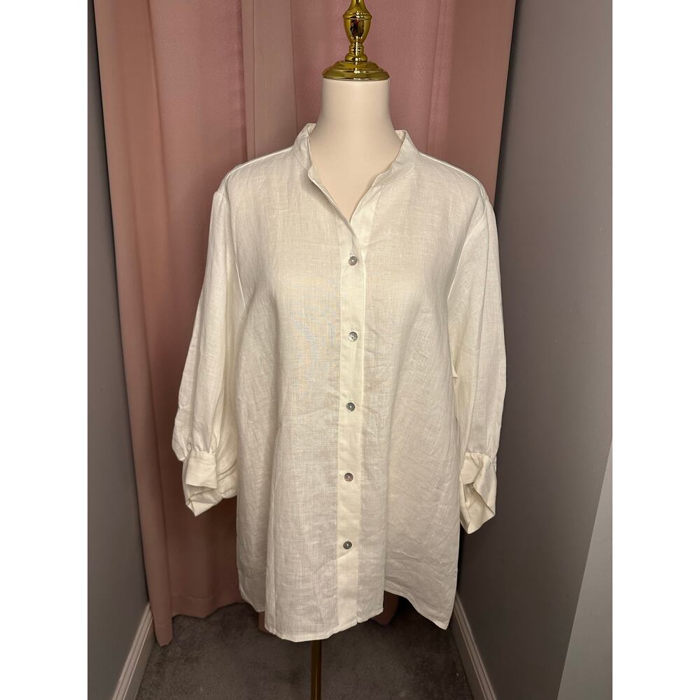 NWT Karen Kane Cream Amalfi Coast Handkerchef Top Sz 1X Linen Blend $149